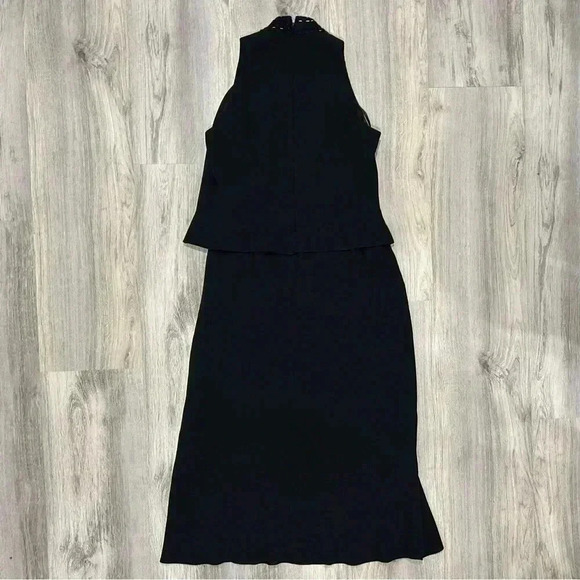 Vintage Jones New York Layered Formal Dress Sleeveless Beaded Maxi Black Size 10 - Picture 5 of 6